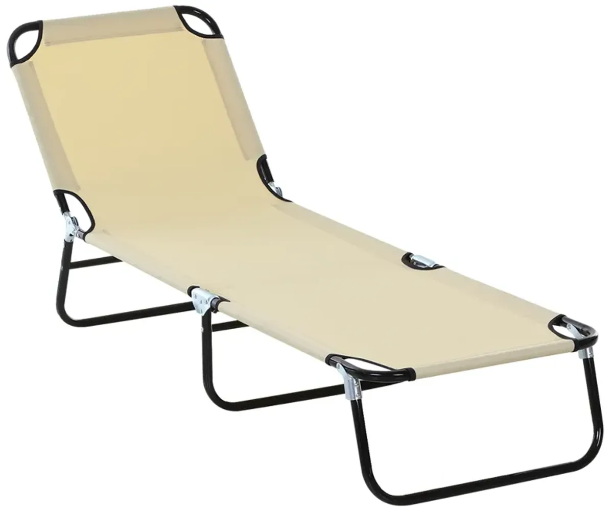 Outsunny Folding Chaise Lounge Pool Chair, Outdoor Sun Tanning Chair with Pillow, 5-Level Reclining Back, Steel Frame & Breathable Mesh for Beach, Yard, Patio, Beige