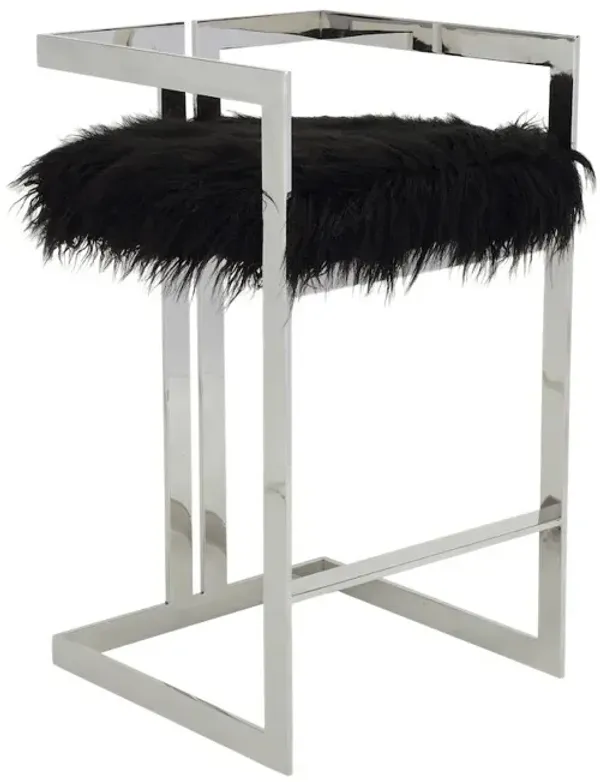Pangea Home Kenzie Bar Stool Silver/Black Faux Fur