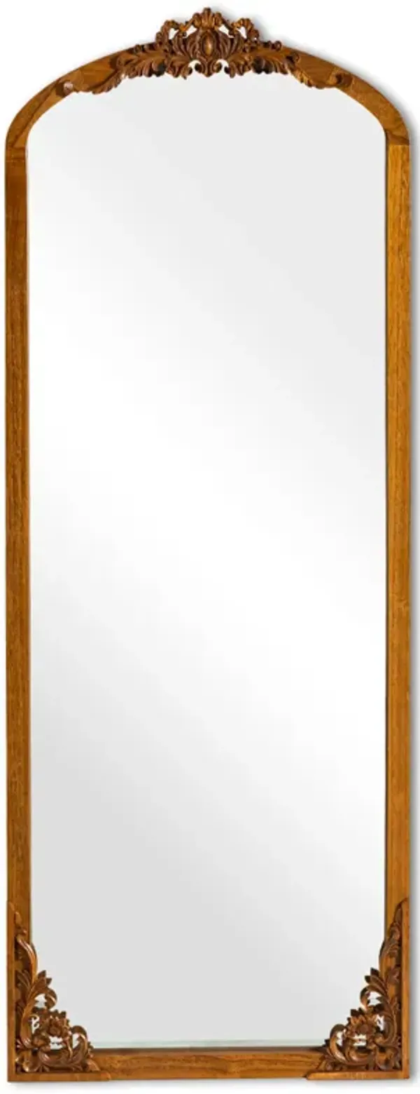 64*21 Classic Arch-Top Wood Framed Brown Full-Length Floor Mirror