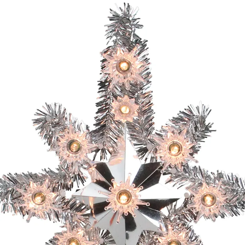 11" Silver Lighted Tinsel Star of Bethlehem Christmas Tree Topper - Clear Lights