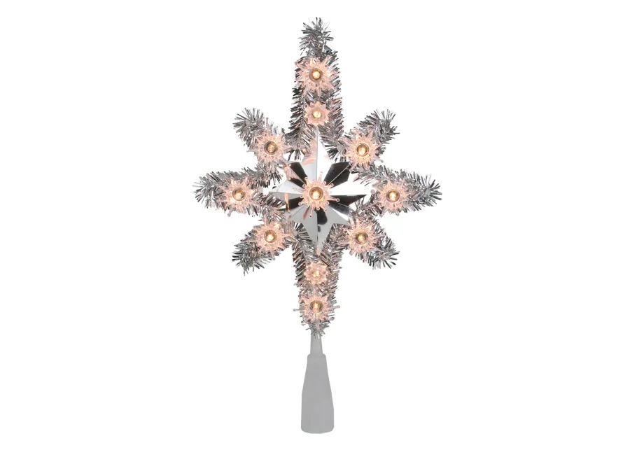 11" Silver Lighted Tinsel Star of Bethlehem Christmas Tree Topper - Clear Lights