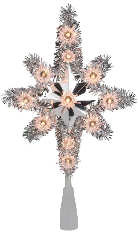 11" Silver Lighted Tinsel Star of Bethlehem Christmas Tree Topper - Clear Lights