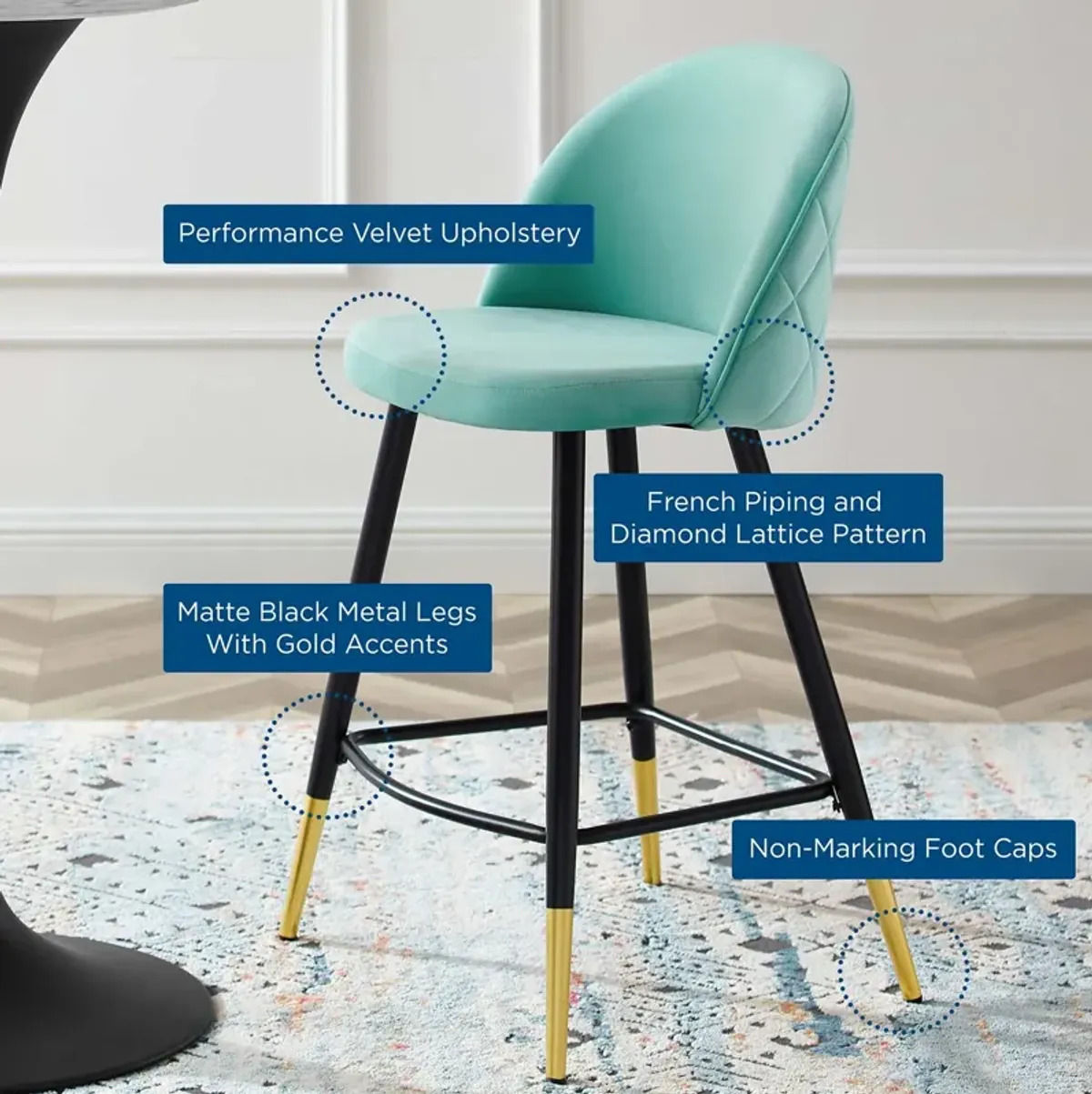 Cordial Performance Velvet Counter Stools - Set of 2