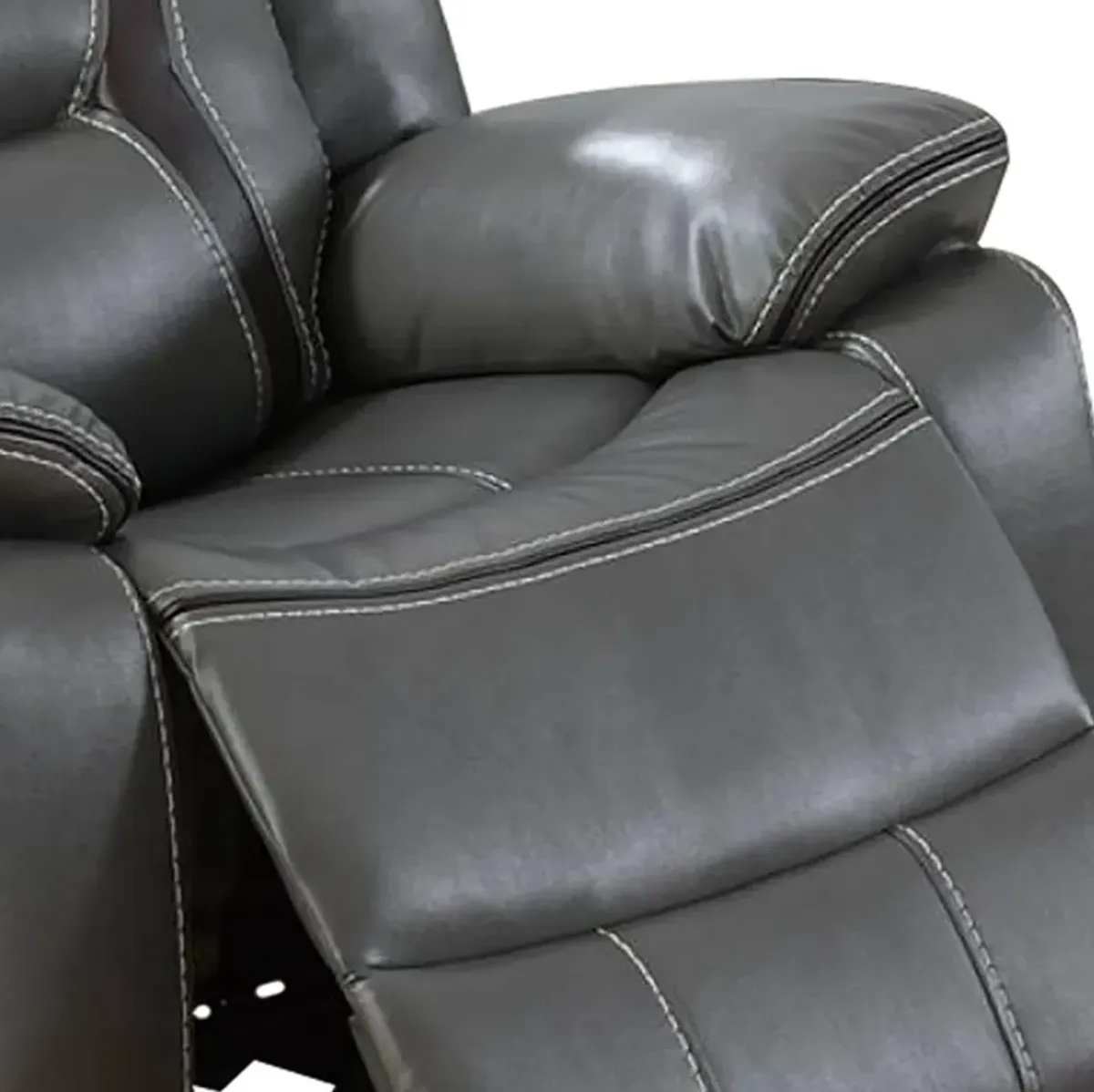 37 Inches Leatherette Glider Recliner with Pillow Arms, Gray-Benzara