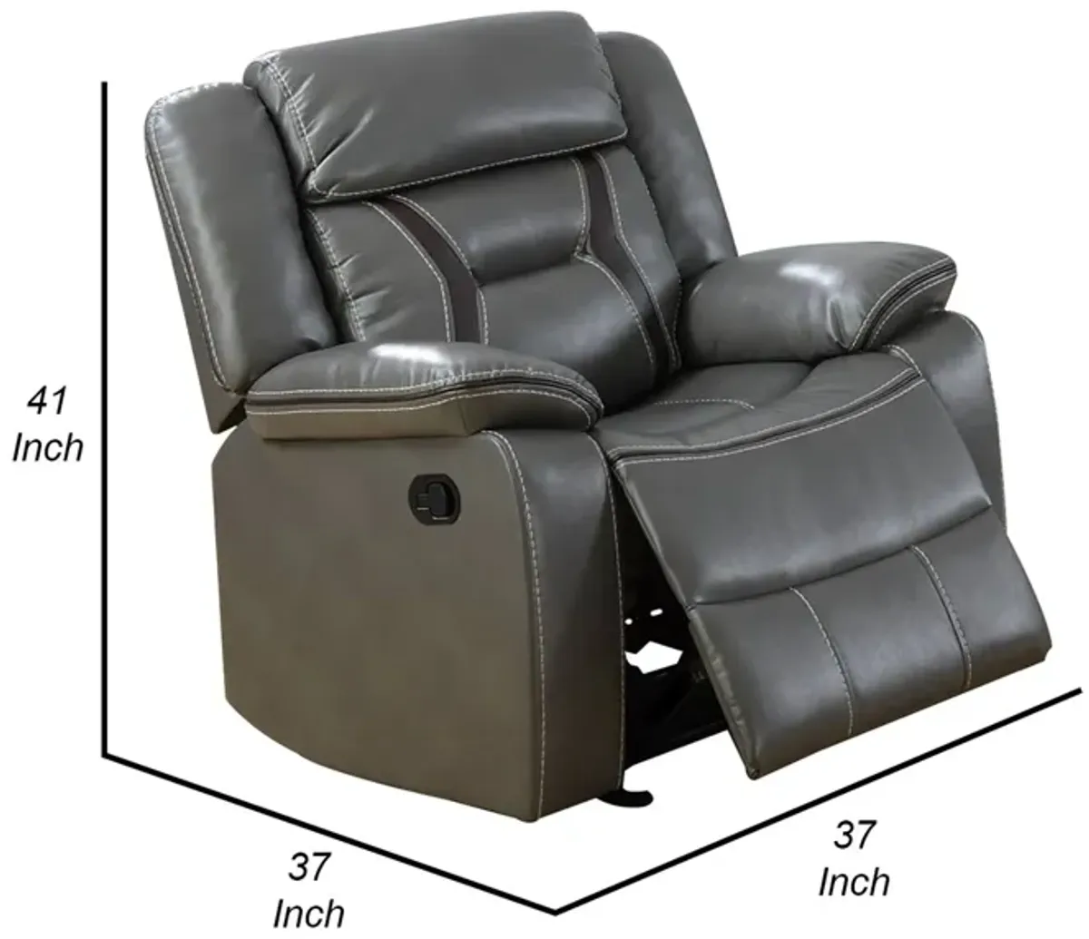 37 Inches Leatherette Glider Recliner with Pillow Arms, Gray-Benzara