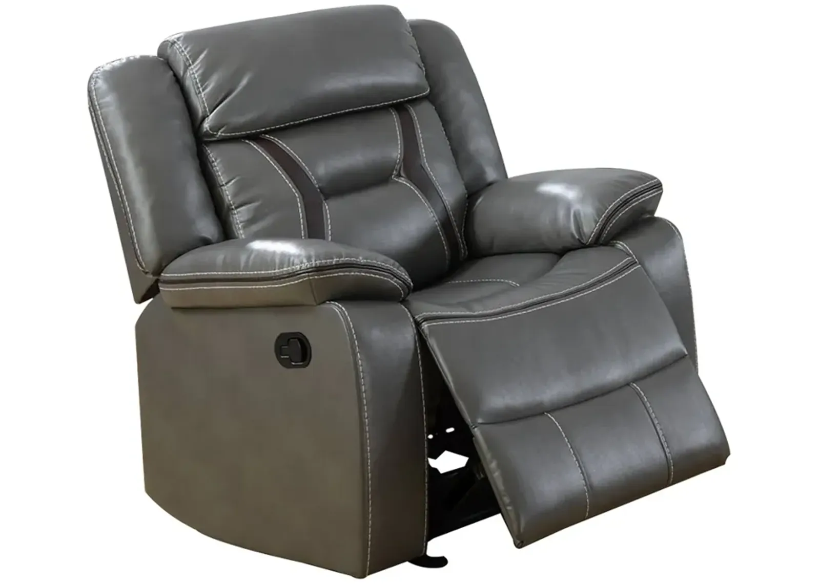 37 Inches Leatherette Glider Recliner with Pillow Arms, Gray-Benzara