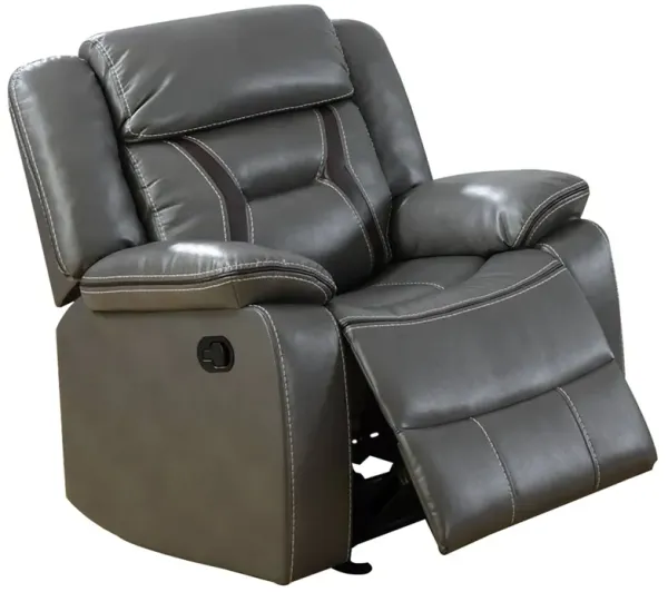 37 Inches Leatherette Glider Recliner with Pillow Arms, Gray - Benzara