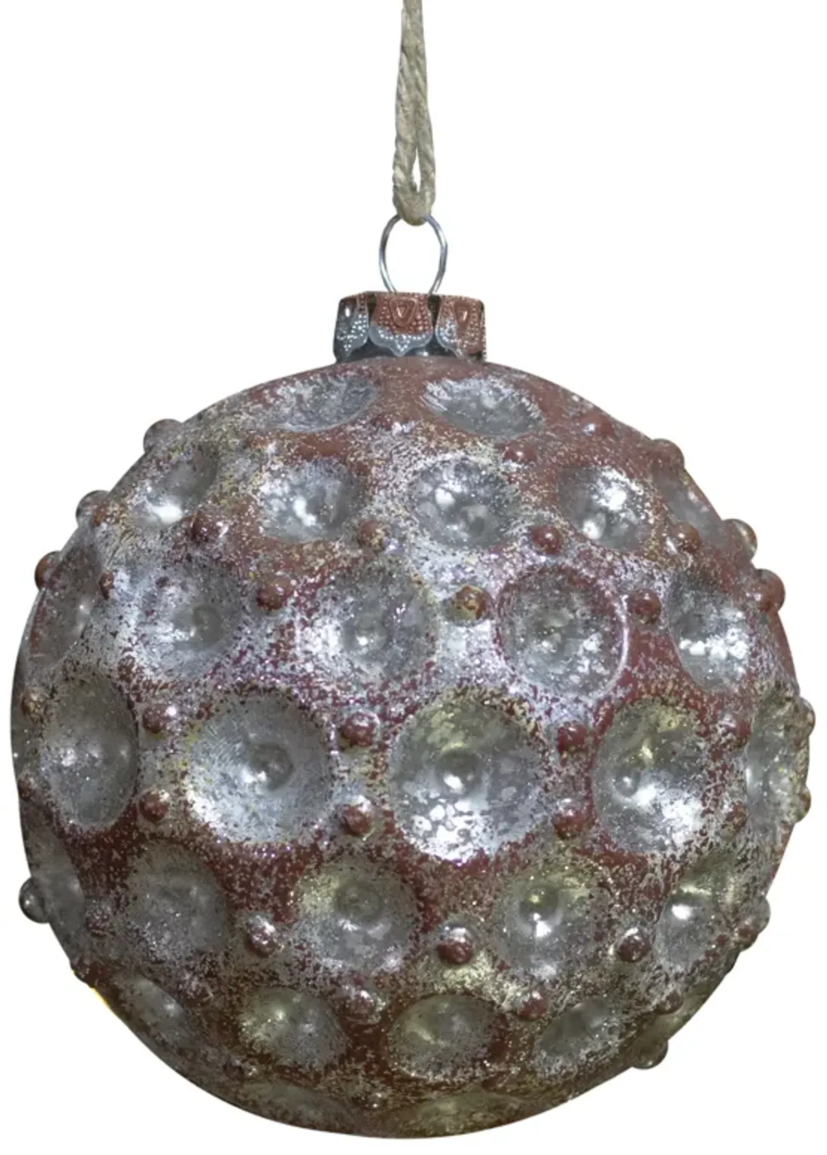 Mercury Silver Distressed Glass Christmas Ball Ornament 3.5" (88mm)