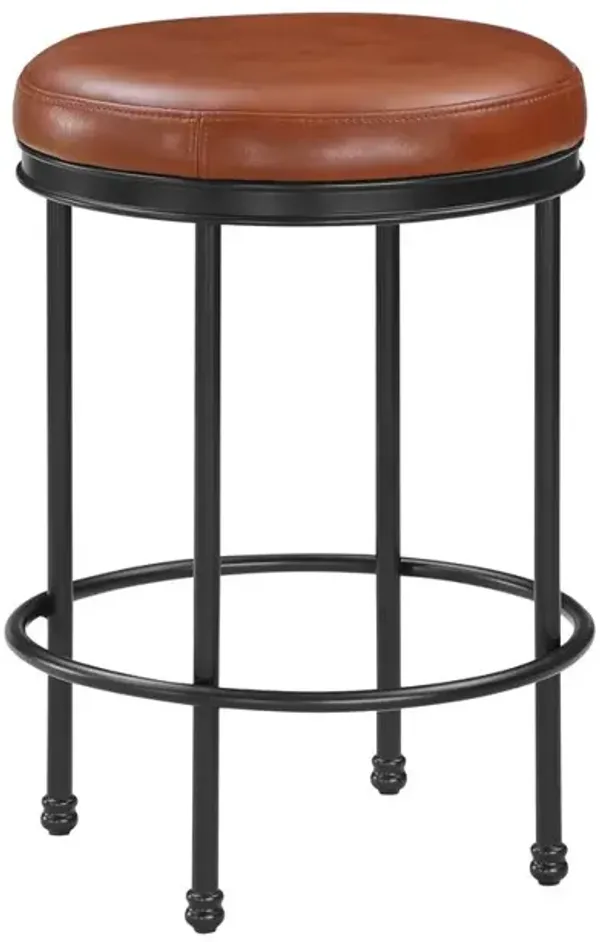 Montecarlo Caramel Faux Leather and Metal Backless Counter Height Stool