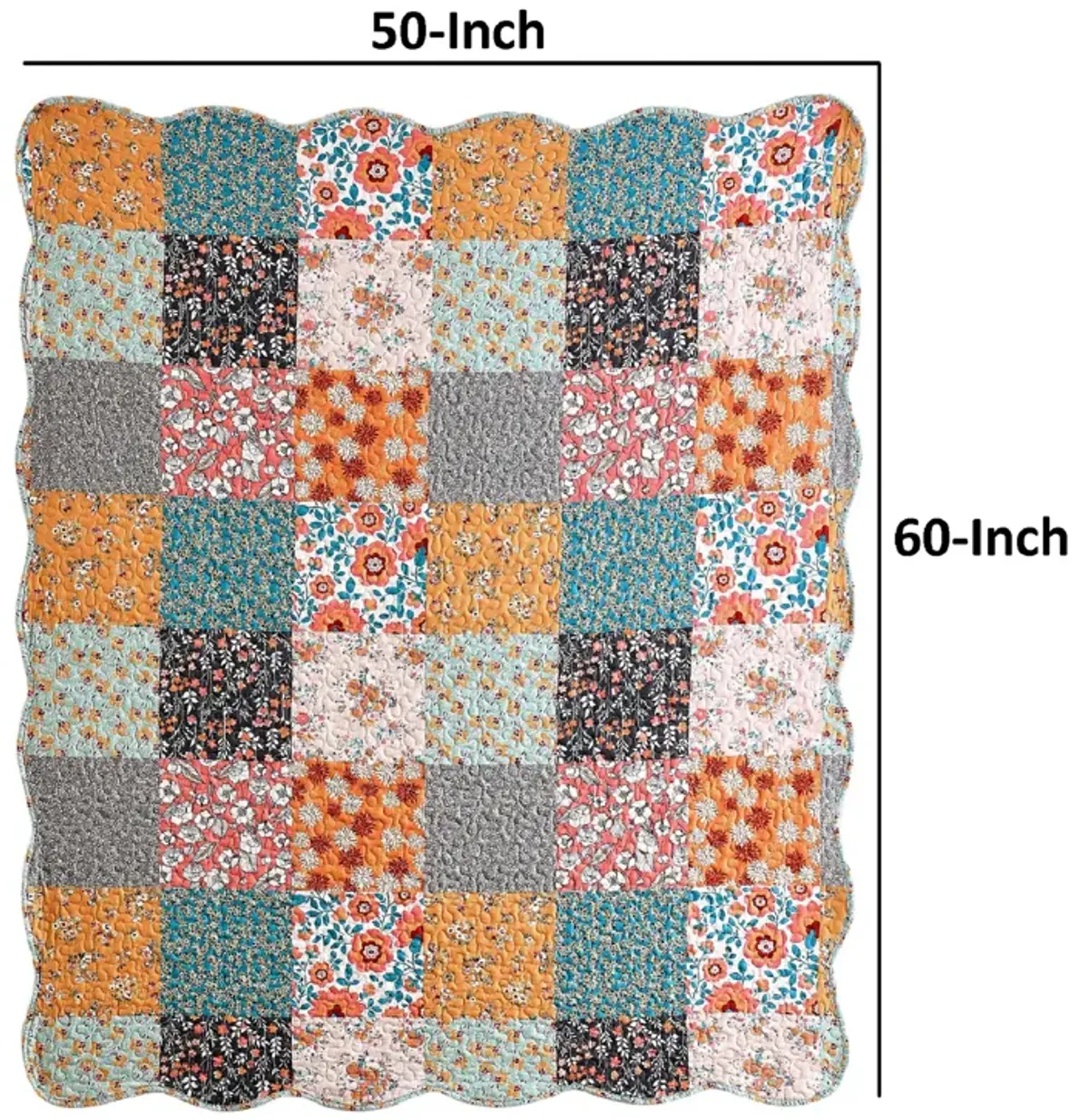 Turin 60 Inch Throw Blanket, Microfiber, Patchwork Floral Print, Multicolor-Benzara