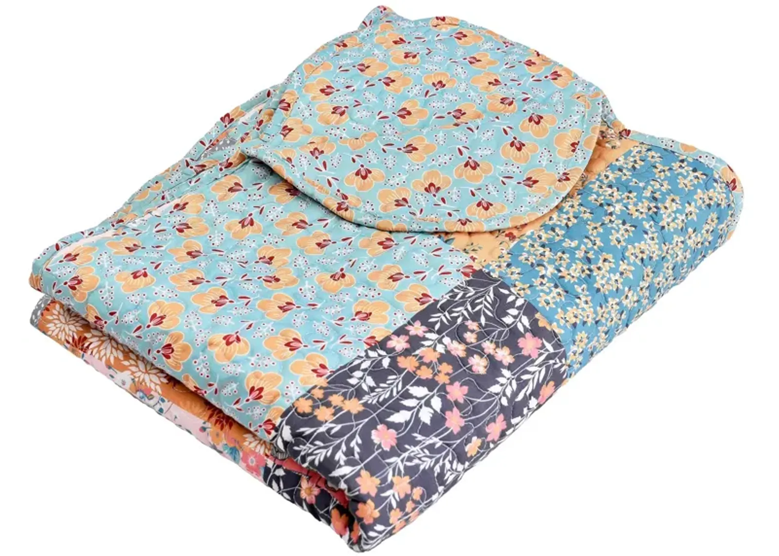 Turin 60 Inch Throw Blanket, Microfiber, Patchwork Floral Print, Multicolor-Benzara