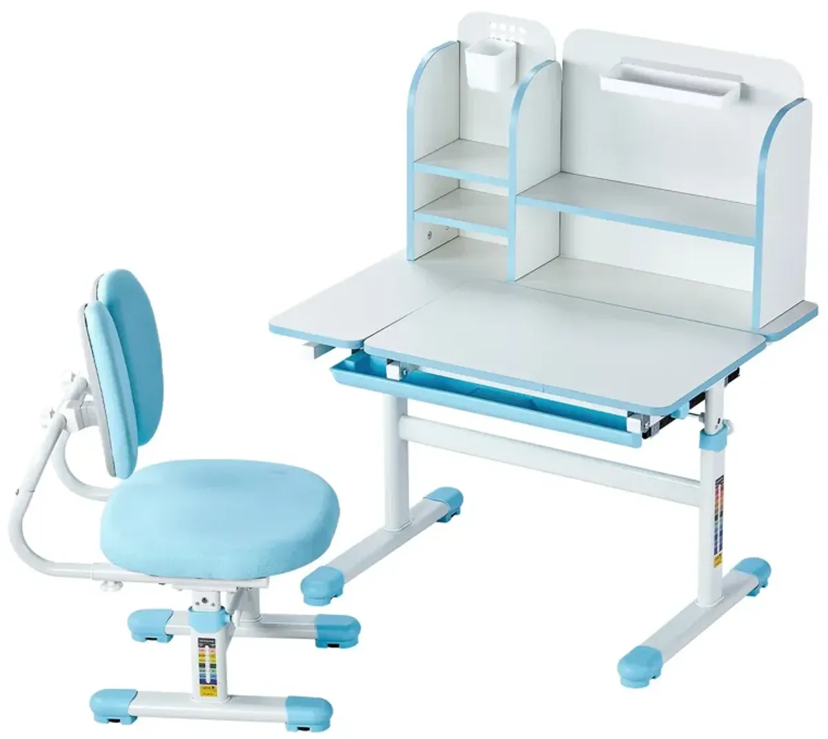 Kids Study Chair and Desk with Bookshelf Drawer Adjustable Height for Learning