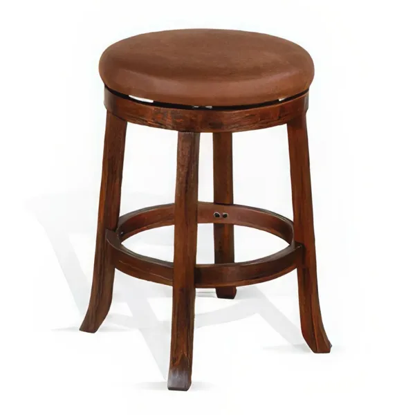Odel Swivel Counter Stool Set of 2, Brown Faux Leather, Dark Mahogany - Benzara