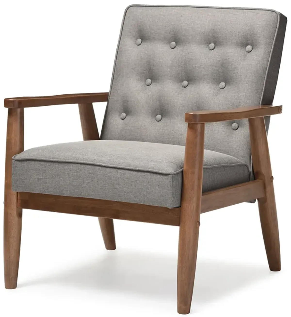 Baxton Studio Sorrento Mid-century Retro Modern Grey Fabric Upholstered Wooden Lounge Chair