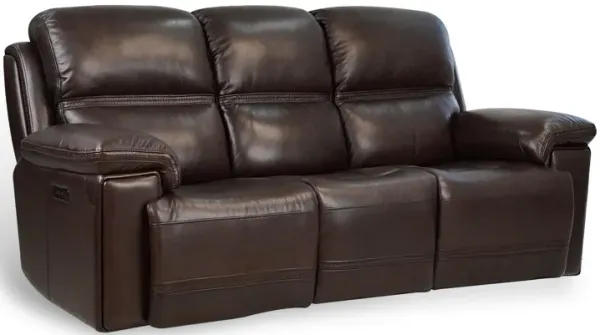 Leather Power Reclining Sofa with Adjustable Headrest