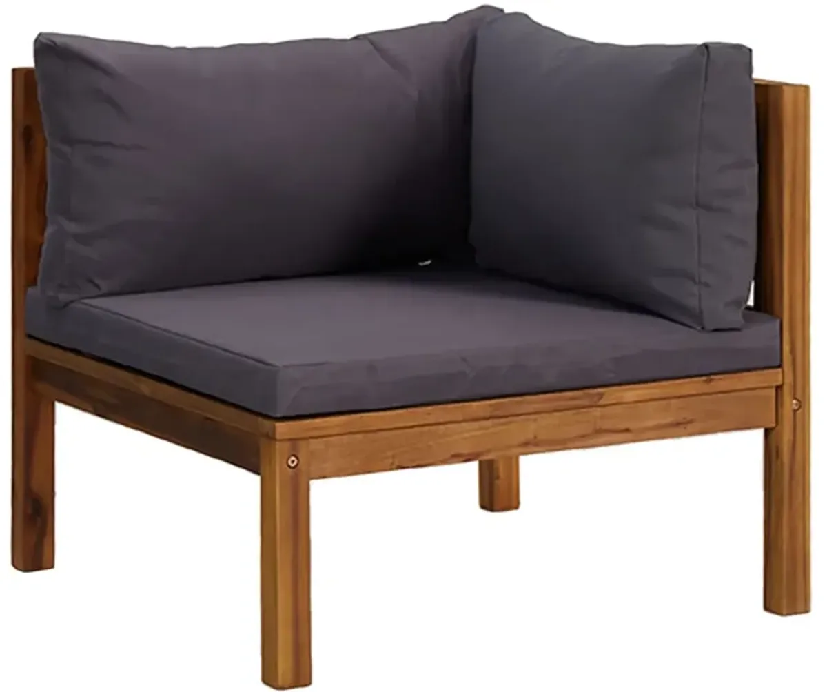 Outdoor Modular Sofa, 4 Seater, Brown Solid Acacia Wood, Gray Cushions - Benzara