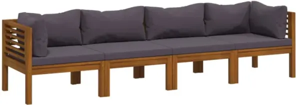 Outdoor Modular Sofa, 4 Seater, Brown Solid Acacia Wood, Gray Cushions - Benzara