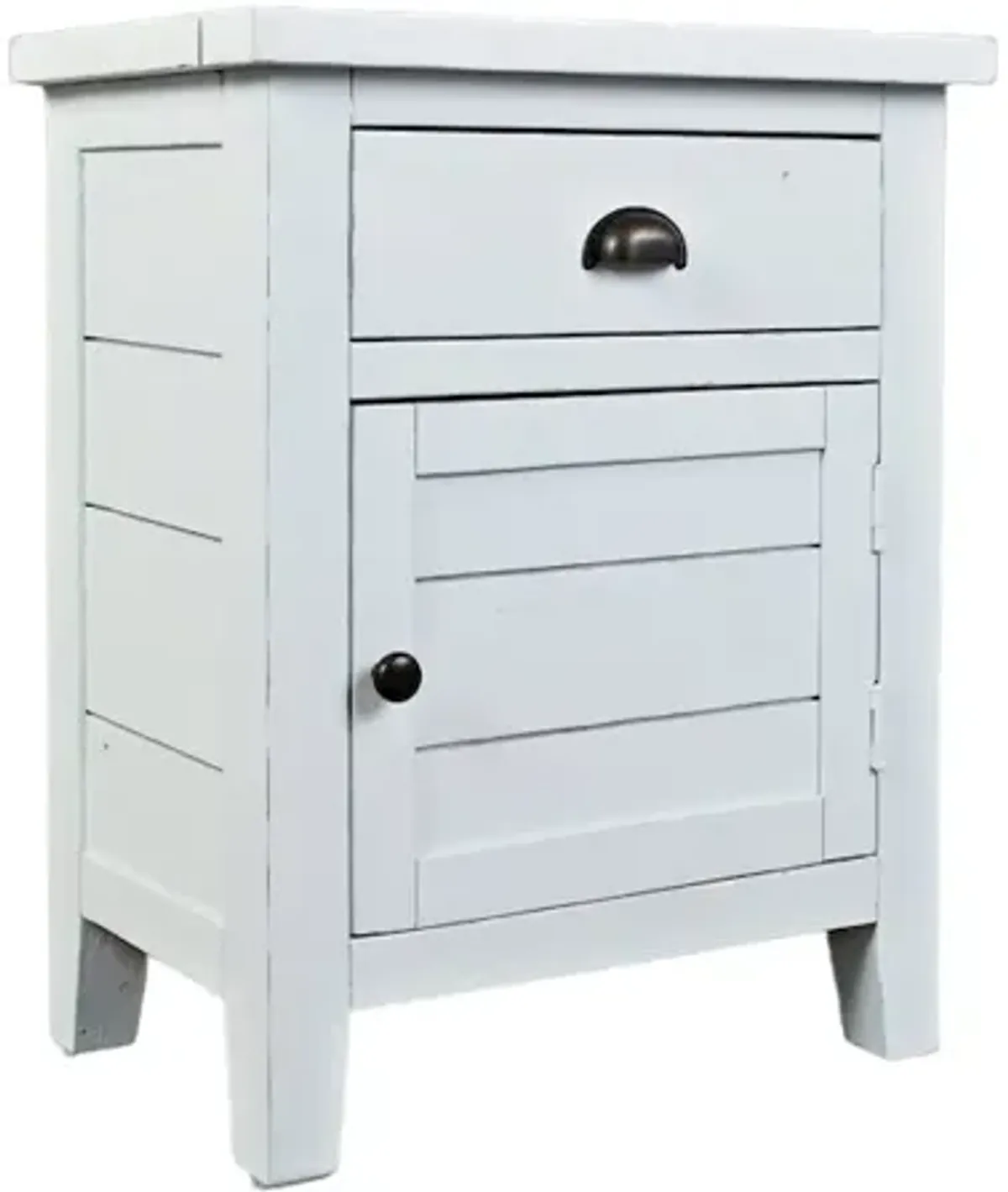 Jofran Artisan's Craft Farmhouse Distressed 20" End Table Nightstand with Storage Cabinet, Weathered White