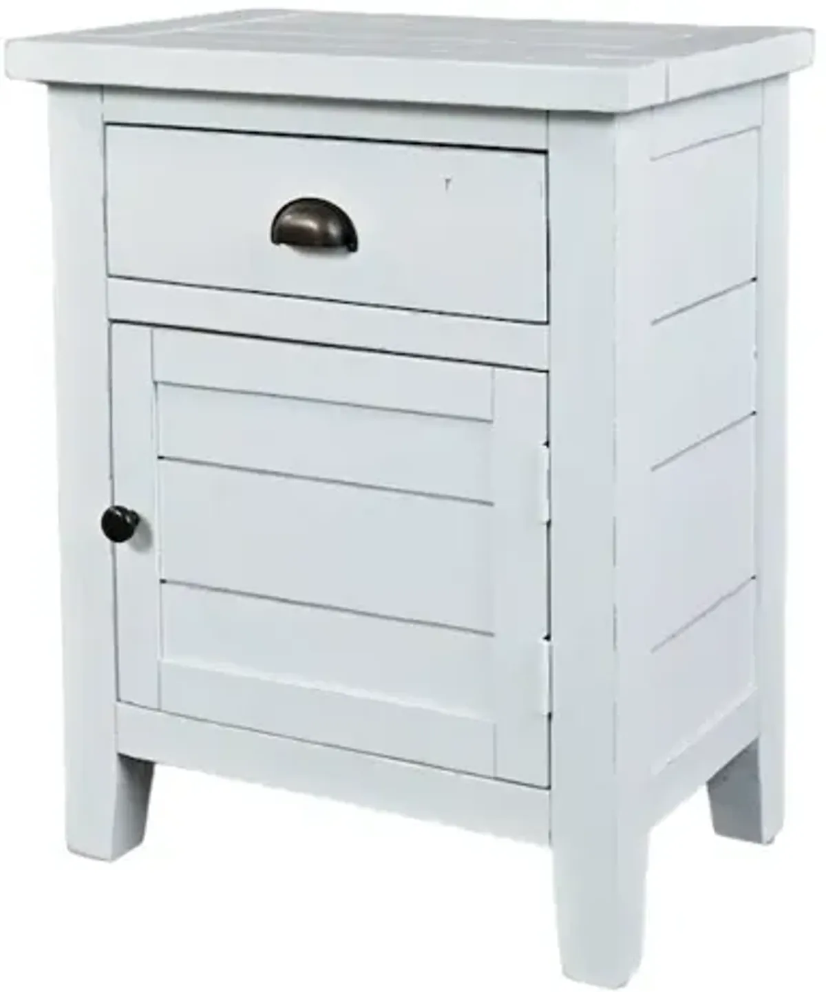 Jofran Artisan's Craft Farmhouse Distressed 20" End Table Nightstand with Storage Cabinet, Weathered White