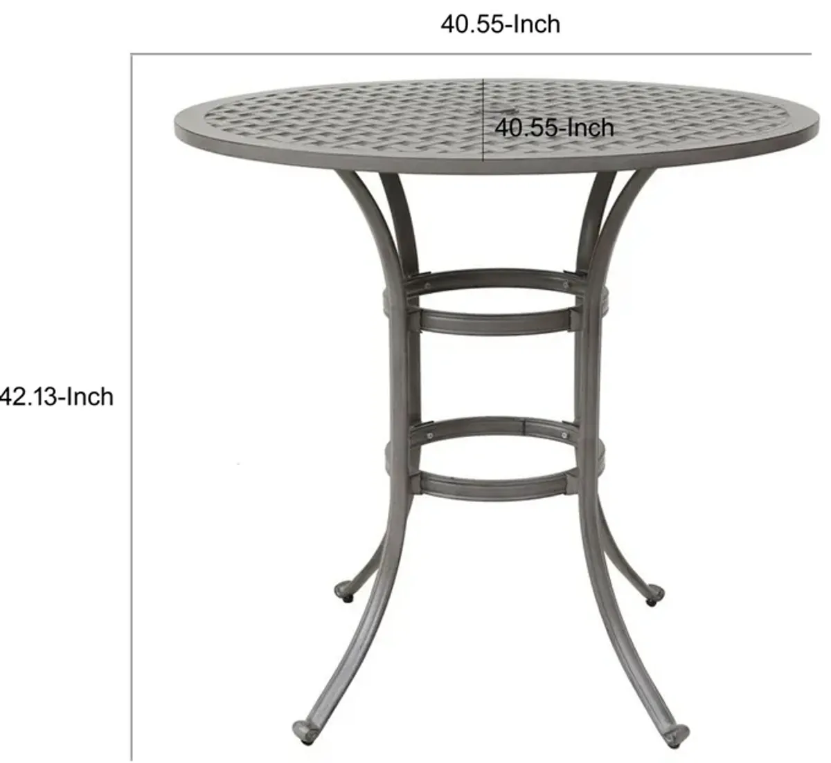 Mace Outdoor Patio Bar Table, 42 Inch Round Lattice Top, Aluminum, Gray