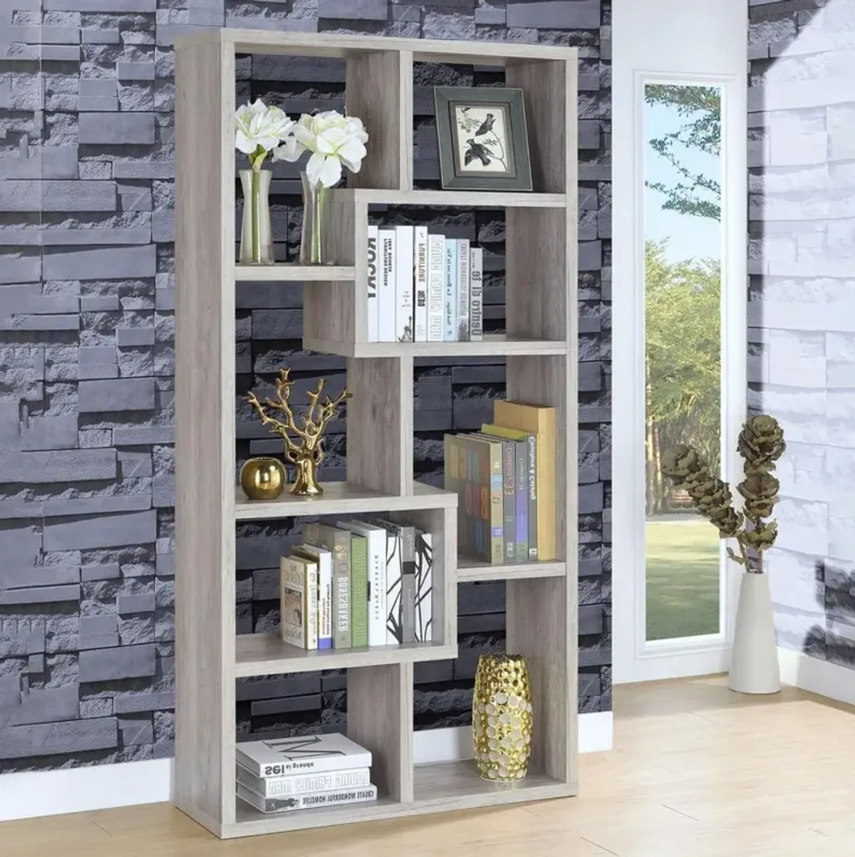 Theo 10-shelf Bookcase Grey Driftwood