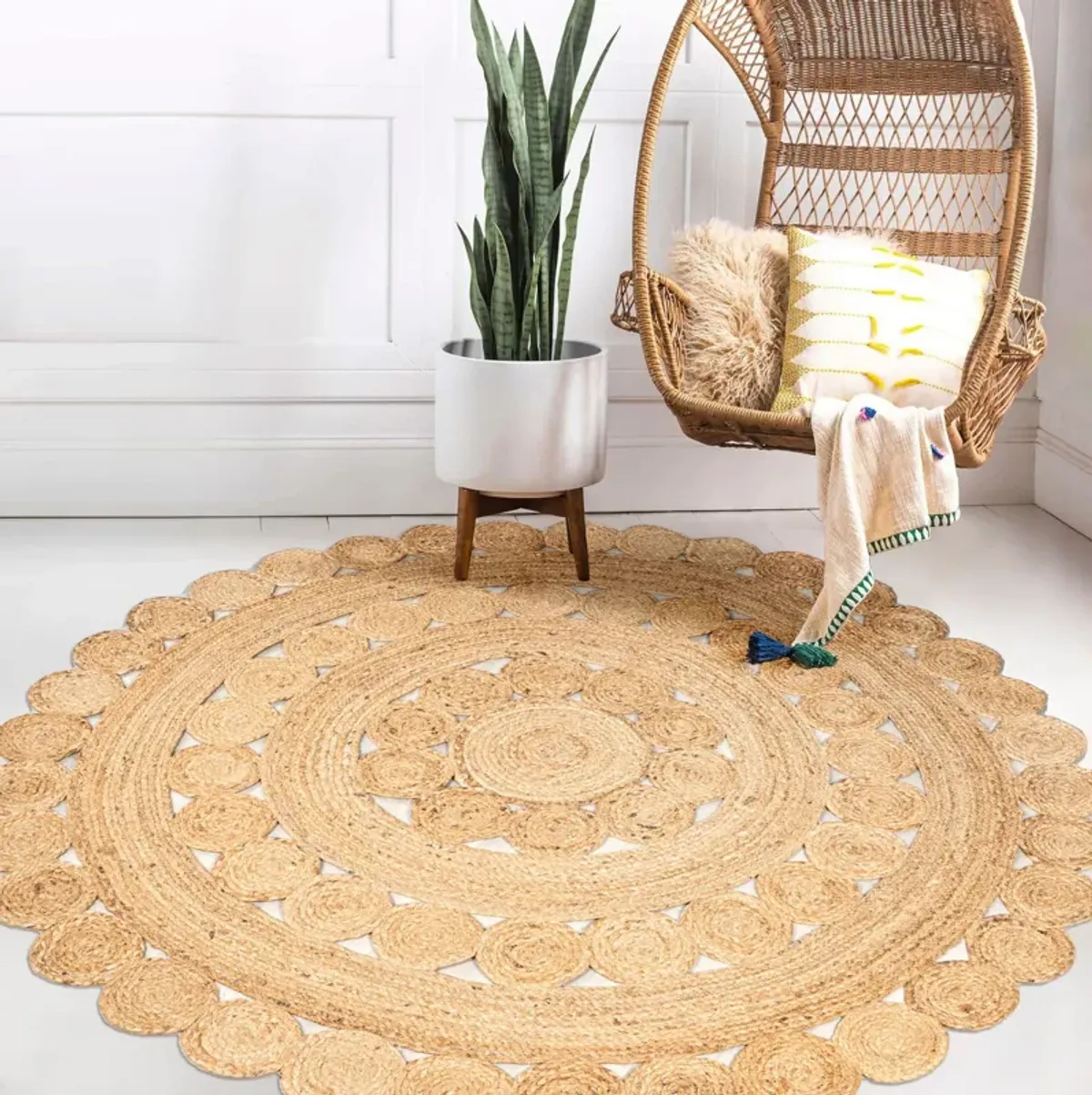 Daisy Hippy Jute Medallion Circle Natural 6' Round Area Rug