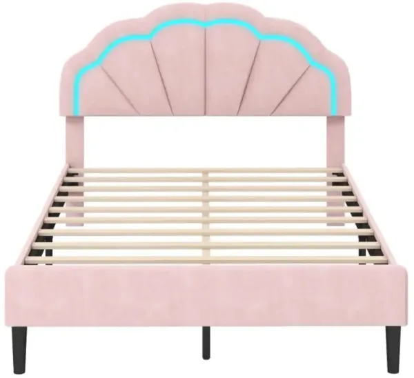 Hivvago Upholstered LED Bed Frame with Adjustable Flower Headboard and Metal Support Feet