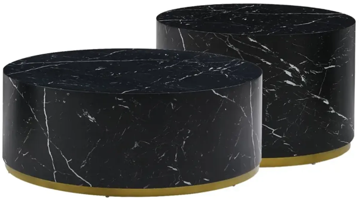 Black Marble Pattern Cocktail Table MDF With Gold Metal Base 23.6 2"