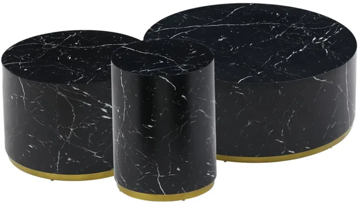 Black Marble Pattern Cocktail Table MDF With Gold Metal Base 23.6 2"