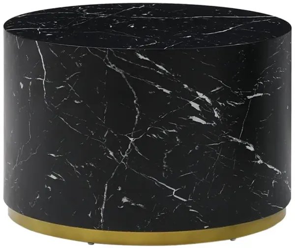 Black Marble Pattern Cocktail Table MDF With Gold Metal Base 23.6 2"