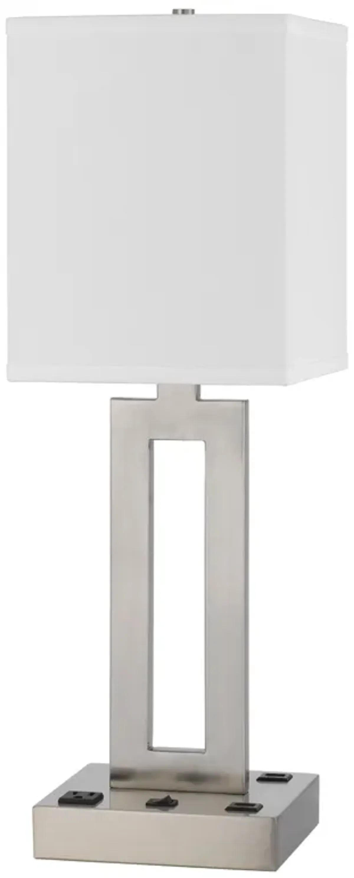Arny Table Lamp, 1 Outlet, 2 USB, Slim Cutout Steel Base, 24 Inch - Benzara