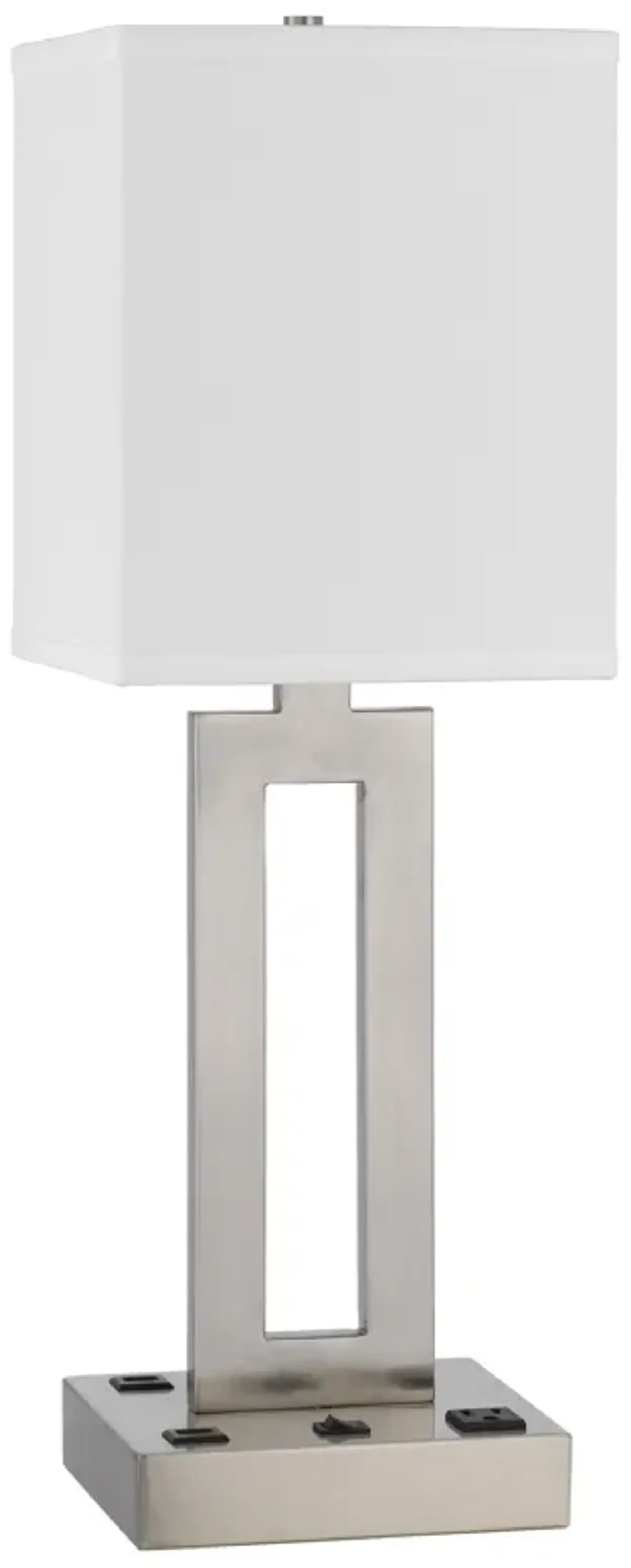 Arny Table Lamp, 1 Outlet, 2 USB, Slim Cutout Steel Base, 24 Inch - Benzara