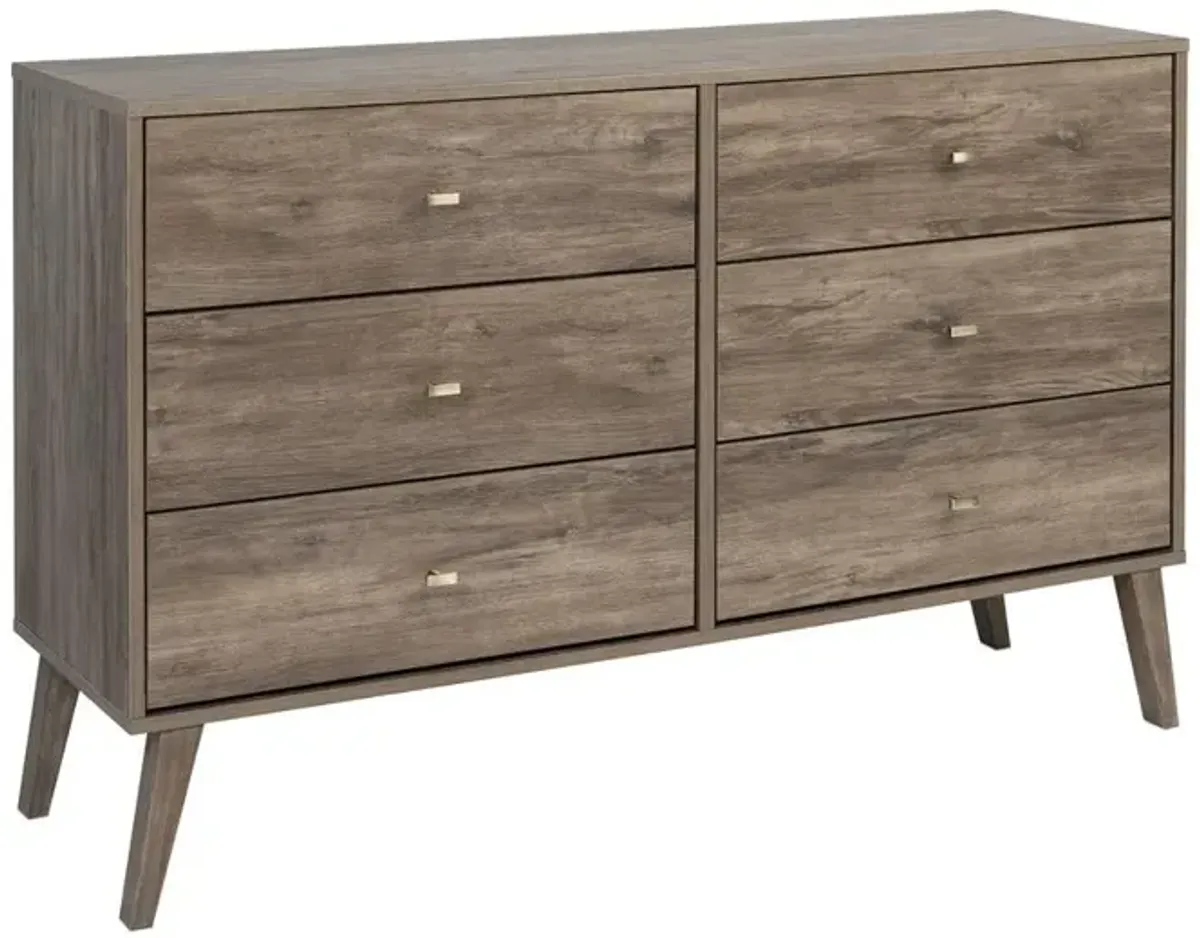 Prepac Milo Mid Century Modern  6-drawer Dresser, Drifted Gray