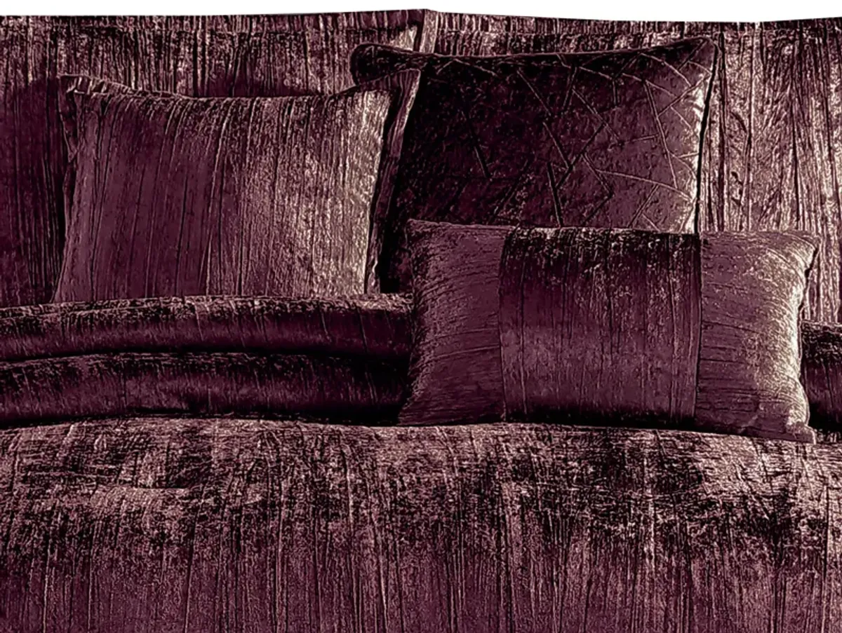 Jay 7 Piece King Comforter Set, Purple Polyester Velvet Deluxe Texture - Benzara