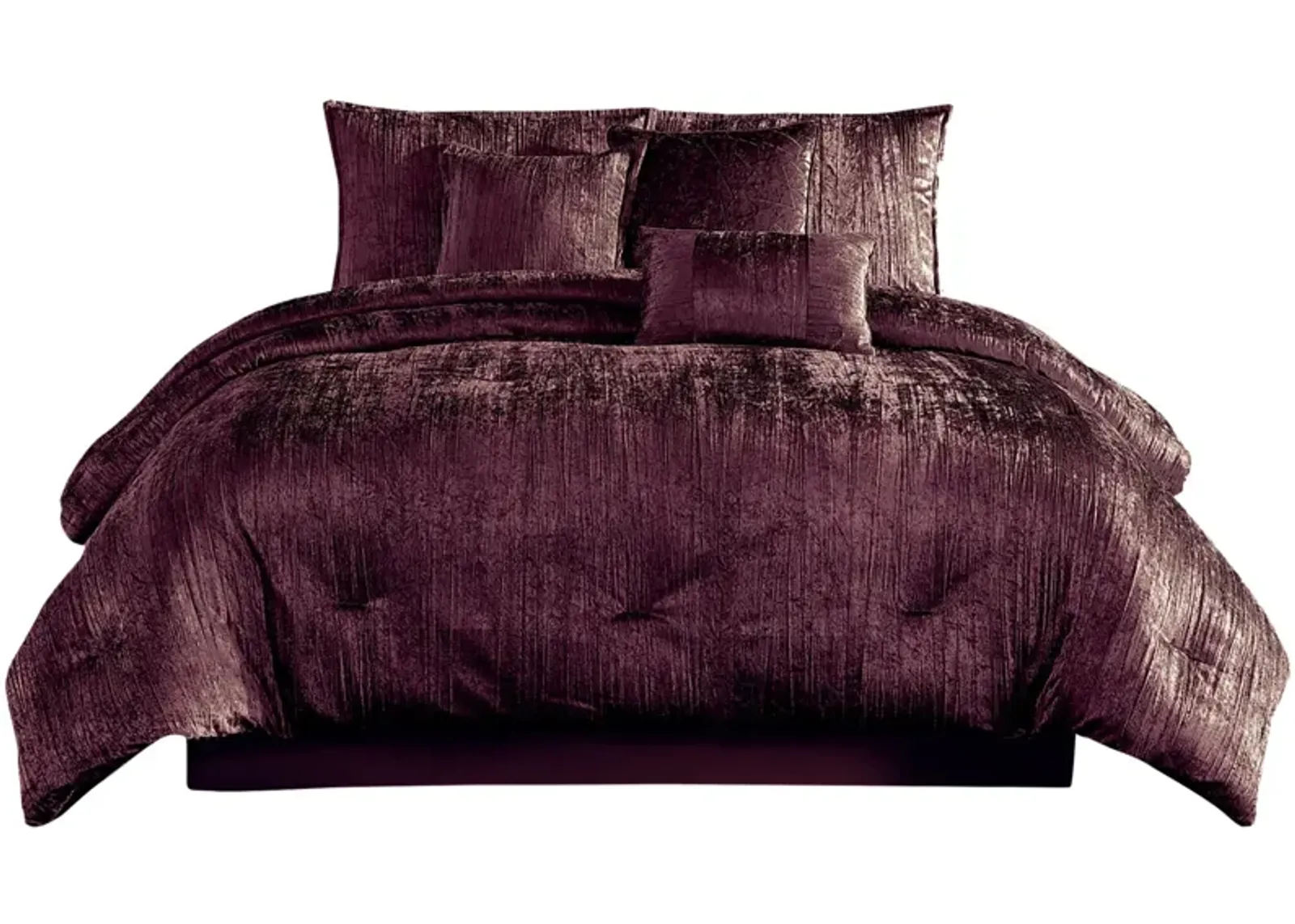 Jay 7 Piece King Comforter Set, Purple Polyester Velvet Deluxe Texture - Benzara