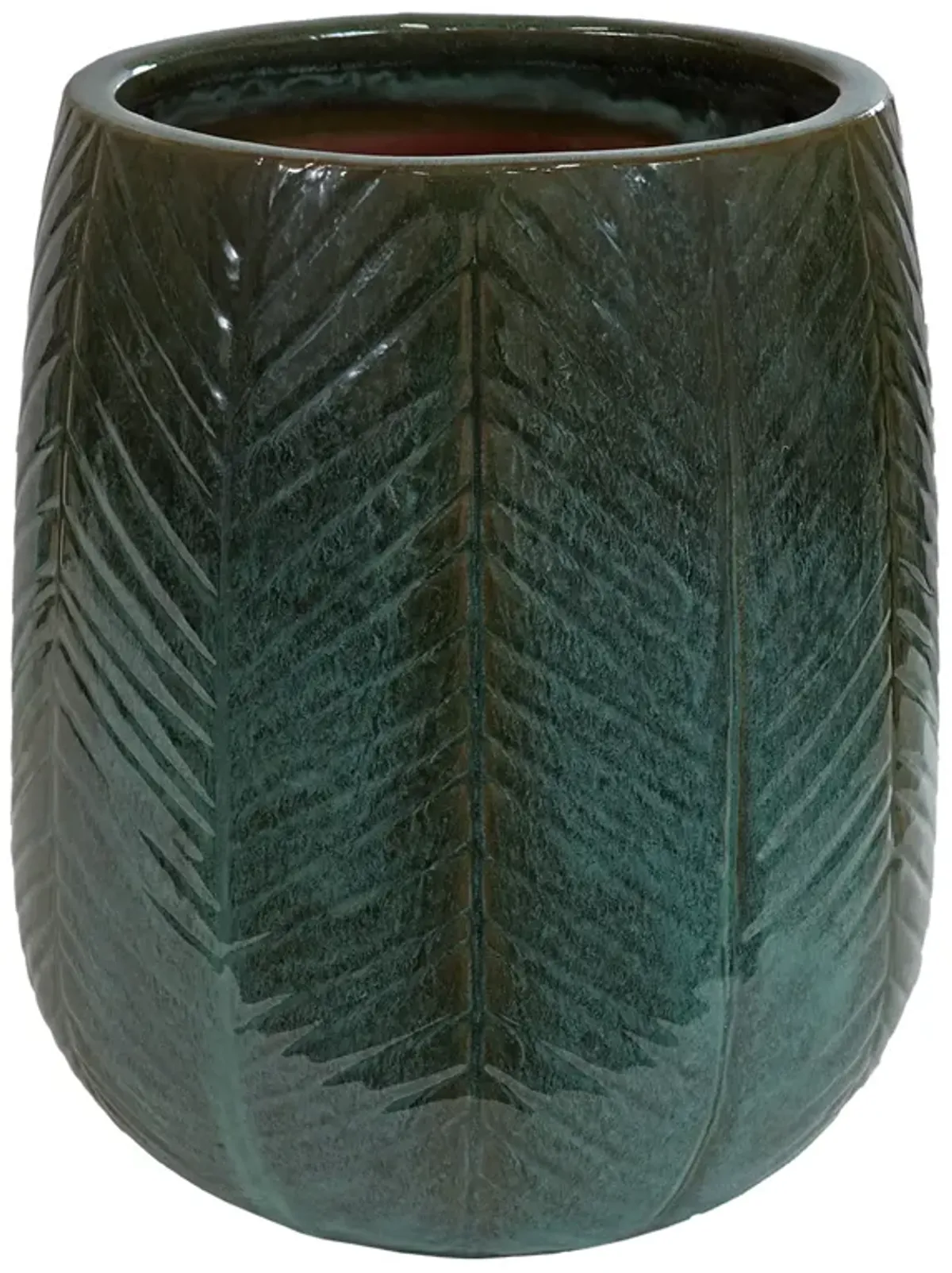 Sunnydaze 10" Chevron Pattern Ceramic Outdoor Planter - Dark Olive