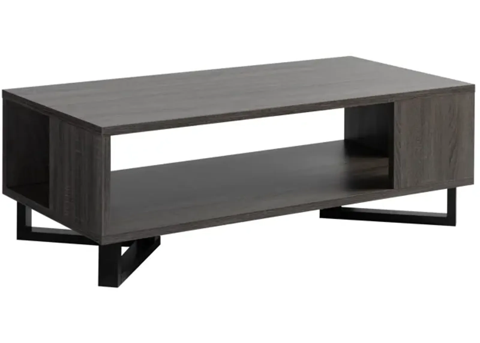 47 Inch Modern Coffee Table, Abstract Style, Open Shelf, Distressed Gray-Benzara