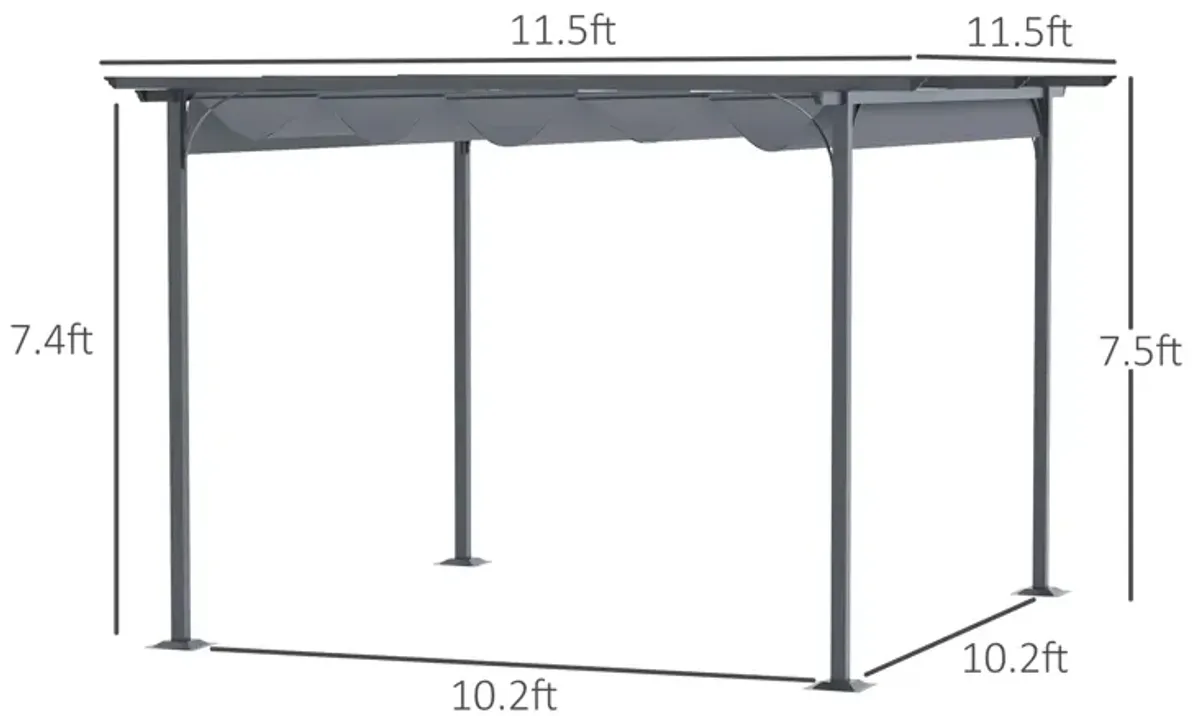 Outsunny 11.5' x 11.5' Retractable Pergola Canopy, Outdoor UV Protection & Sun Shade, Steel Frame for Garden, Grill, Patio, Backyard, Gray