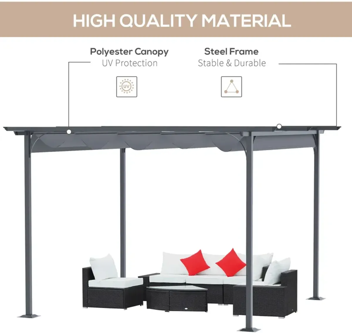 Outsunny 11.5' x 11.5' Retractable Pergola Canopy, Outdoor UV Protection & Sun Shade, Steel Frame for Garden, Grill, Patio, Backyard, Gray