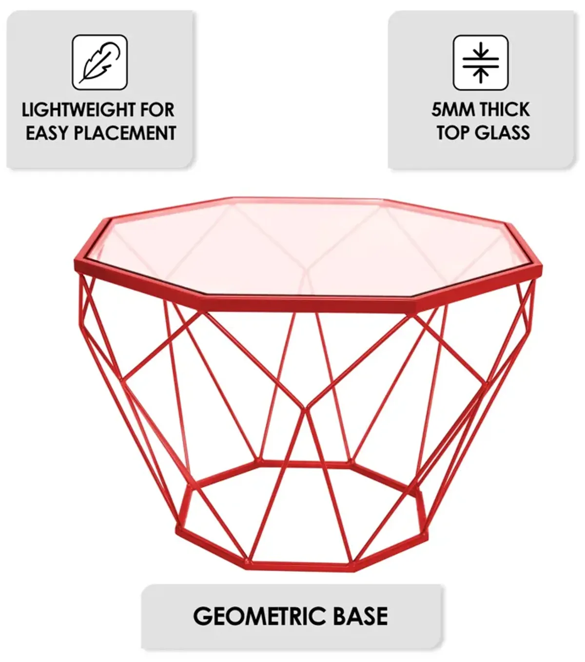 LeisureMod Malibu 23" Octagon End Table with Glass Top