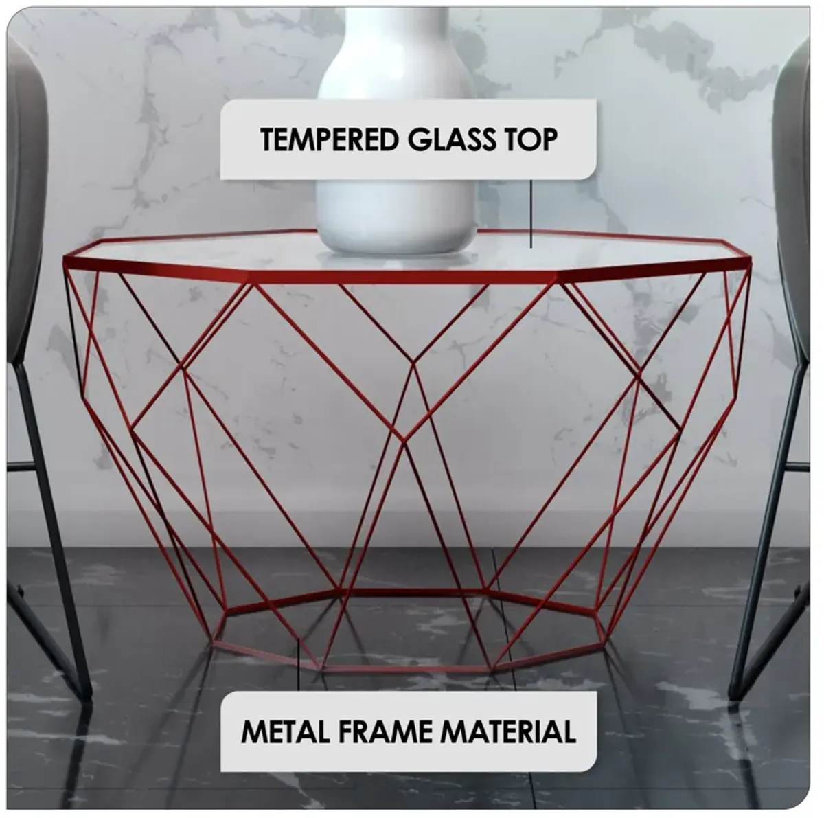 LeisureMod Malibu 23" Octagon End Table with Glass Top