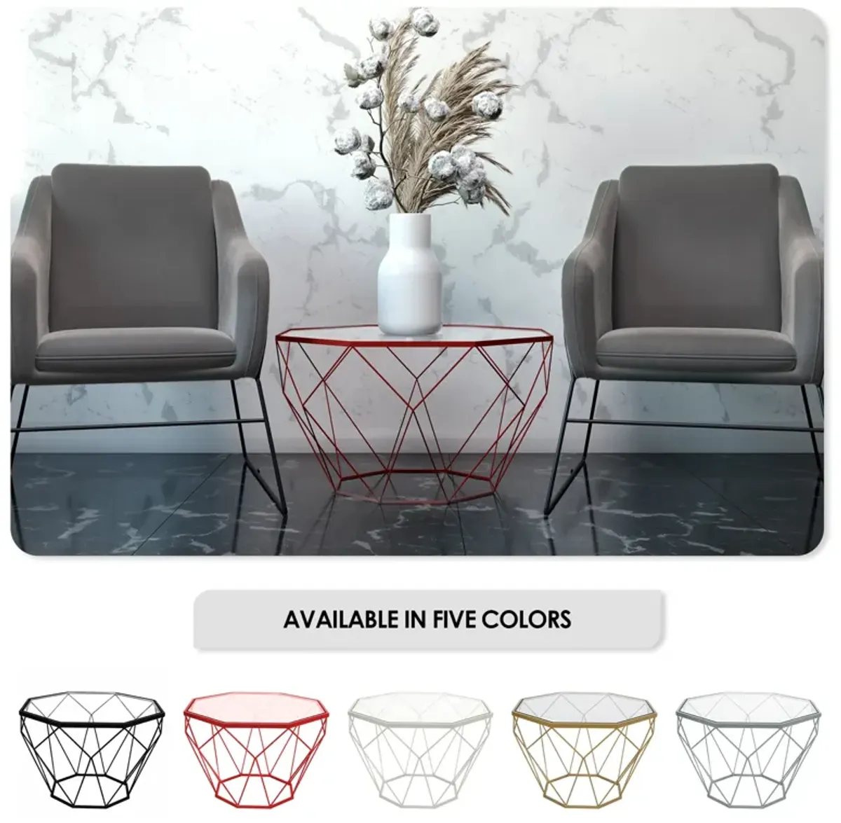 LeisureMod Malibu 23" Octagon End Table with Glass Top