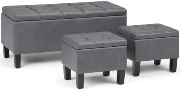Dover 44 inch Wide Contemporary Rectangle 3 Pc Storage Ottoman in Stone Grey Faux Leather