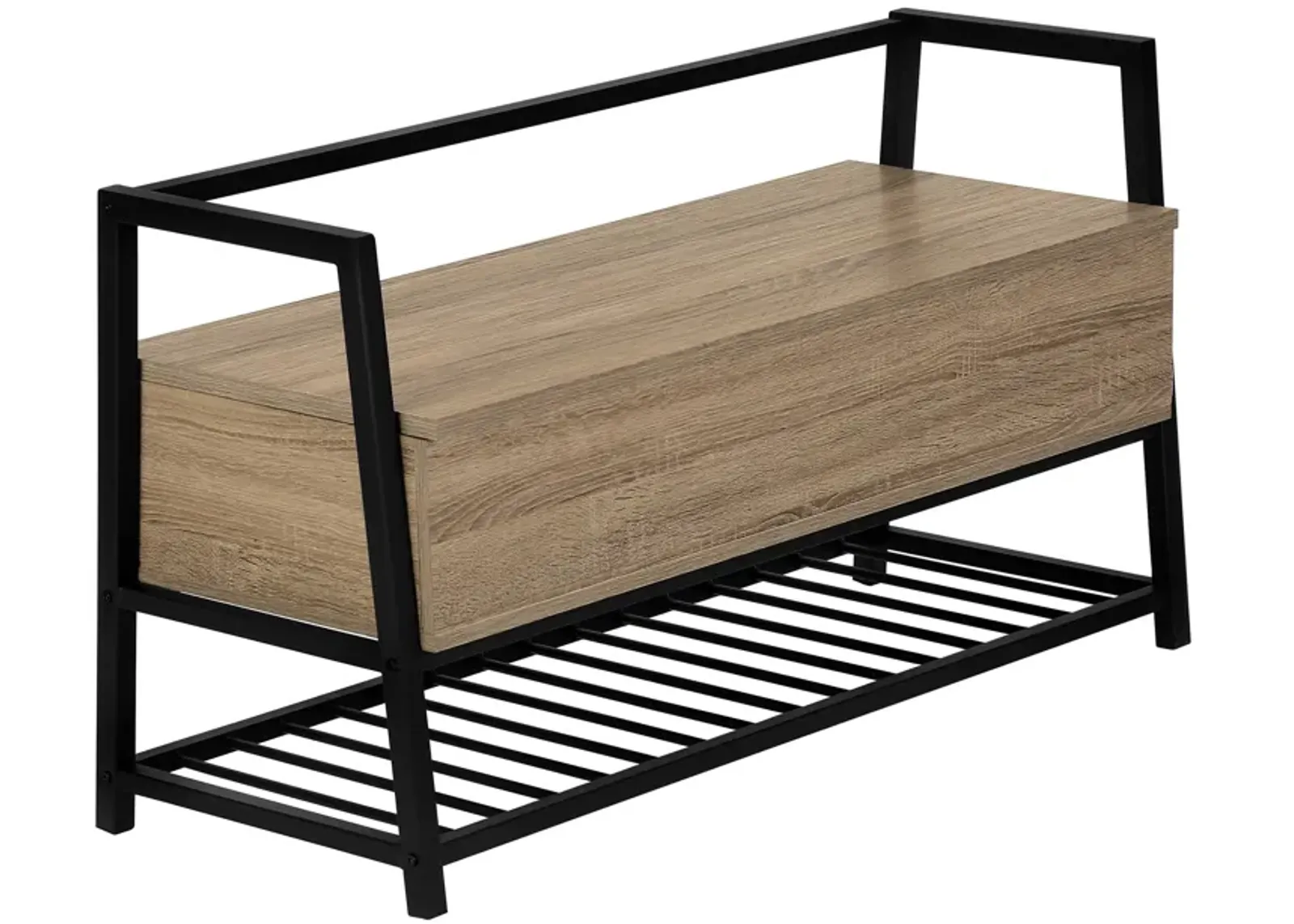 Monarch Specialties I 4501 Bench, Entryway, Hallway, Storage, 42" Rectangular, Metal, Laminate, Brown, Black, Contemporary, Modern