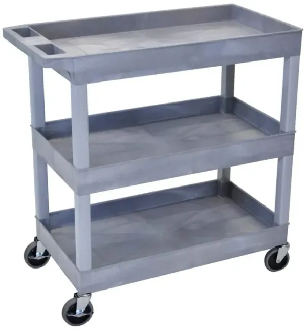 Luxor High Capacity 3 Tub Shelves Cart in Gray
