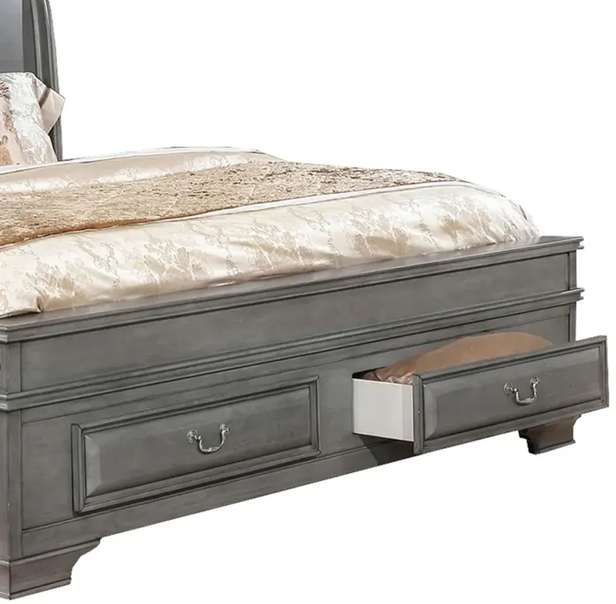 Wooden Queen Size Bed with Spacious Storage Drawers, Gray-Benzara