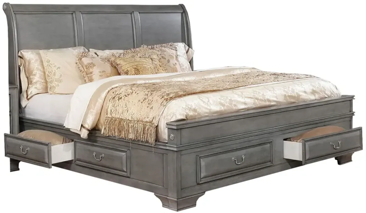 Wooden Queen Size Bed with Spacious Storage Drawers, Gray-Benzara