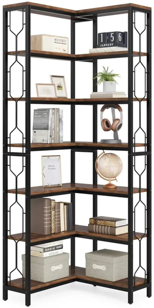 Corner Shelf, Multi-Tiered Modern Corner Bookshelf, Wood and Metal Corner Etagere Bookcase, Freestanding Display Shelf for Living Room, Kitchen, Home Office, Deck Boxes