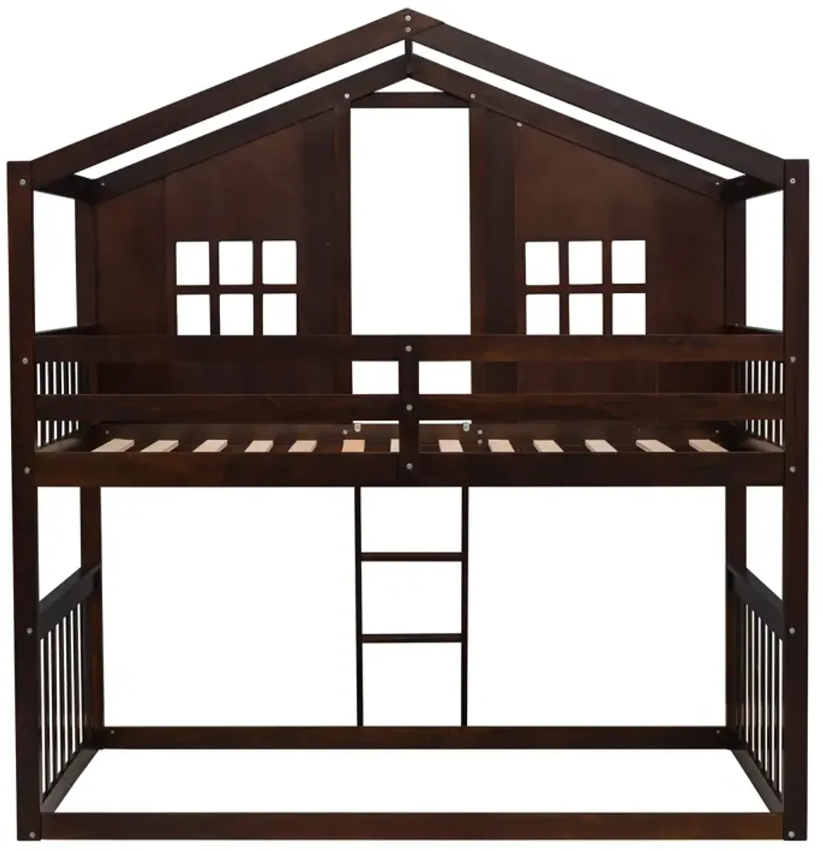 Twin Over Twin House Bunk Bed With Ladder, Wood Bed