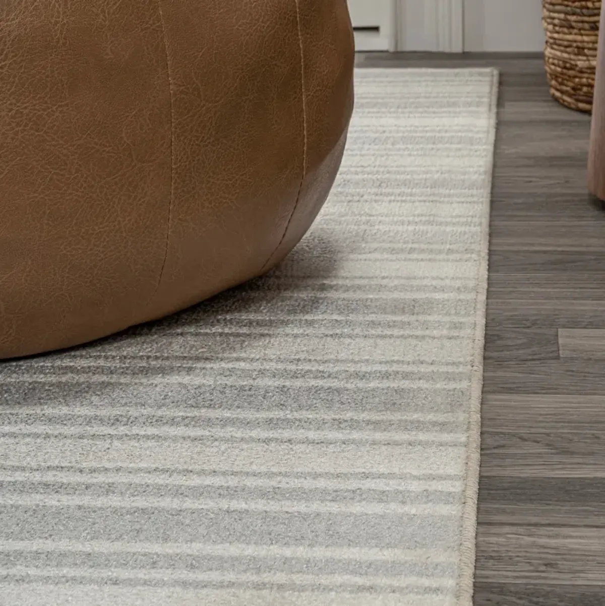 Fawning Two-Tone Striped Classic Low-Pile Machine-Washable Cream/Dark Gray Area Rug